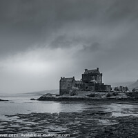Buy canvas prints of Eilean Donan Castle black and white  by Anthony McGeever
