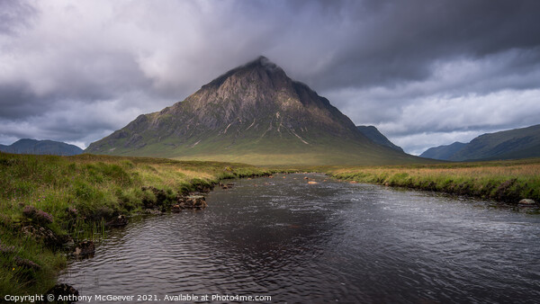 Buachaille Etive Mor and the river Etive  Framed Mounted Print by Anthony McGeever