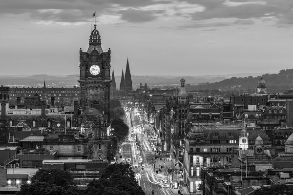 Edinburgh Princess Street Black and White  Picture Board by Anthony McGeever