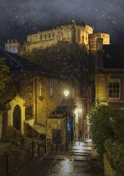 Edinburgh Castle in the snow  Picture Board by Anthony McGeever