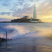 Buy canvas prints of A golden sunrise at St Marys Lighthouse  by Anthony McGeever