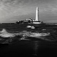 Buy canvas prints of St Marys Lighthouse Black and White  by Anthony McGeever