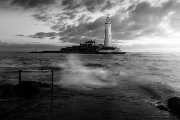St Marys Lighthouse B&W Picture Board by Anthony McGeever