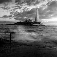 Buy canvas prints of St Marys Lighthouse B&W by Anthony McGeever