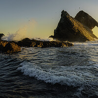 Buy canvas prints of Bow Fiddle Rock Sunrise Panorama by Anthony McGeever