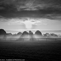 Buy canvas prints of Doncaster Racecourse , Autumn early morning on a misty day In BLack and White by That Foto