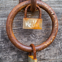 Buy canvas prints of rusty padlock and iron ring by MallorcaScape Images