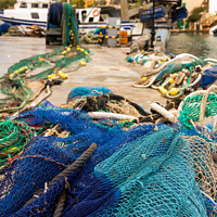Buy canvas prints of Fishing nets in the port of Cala Figuera, Majorca by MallorcaScape Images