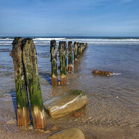 Buy canvas prints of Seaside groins at Sandsend, Whitby by Sue Walker