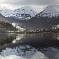 Buy canvas prints of Glen Coe village across Loch Leven by Lesley Pegrum