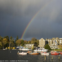 Buy canvas prints of Rainbow on Lake Windermere by Lesley Pegrum