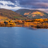 Buy canvas prints of The ruin of Kilchurn Castle, Highland mountains and Loch Awe. by Andrea Obzerova