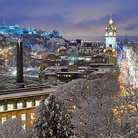 Buy canvas prints of Edinburgh city at night covered in snow.  by Andrea Obzerova