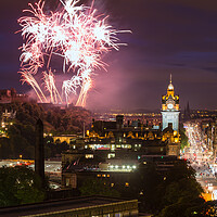 Buy canvas prints of Edinburgh Cityscape with fireworks by Andrea Obzerova