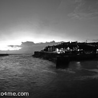 Buy canvas prints of Porthleven early evening in Black and white. Super wide. by Ed Whiting