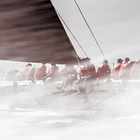 Buy canvas prints of Gladiator sailing team under spray. by Ed Whiting