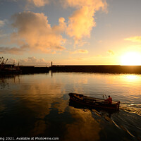 Buy canvas prints of Going out in the morning light, small fishing boat at Newlyn. by Ed Whiting