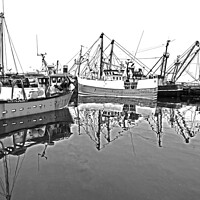 Buy canvas prints of Abstract Black and white of fishing boats. by Ed Whiting