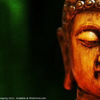 Buy canvas prints of GOLD BUDDHA ON GREEN by Simon Keeping