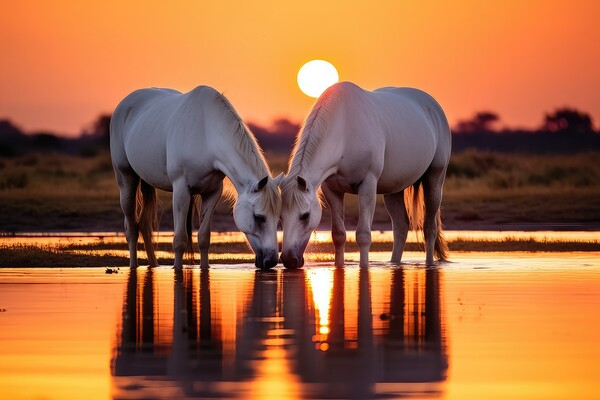 Two White Horses at Sunset Picture Board by Massimiliano Leban