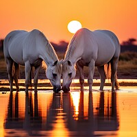 Buy canvas prints of Two White Horses at Sunset by Massimiliano Leban