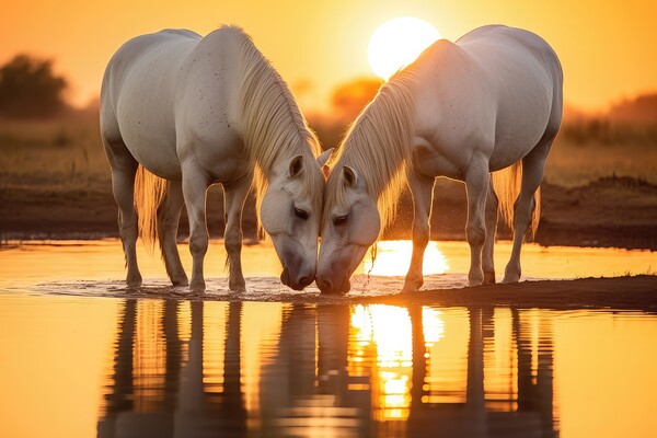 White Horses at Sunset Picture Board by Massimiliano Leban