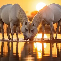Buy canvas prints of White Horses at Sunset by Massimiliano Leban