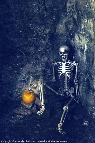 Skeleton With Jack O Lantern Picture Board by Amanda Elwell