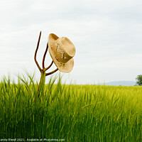 Buy canvas prints of Straw Hat In Landscape by Amanda Elwell