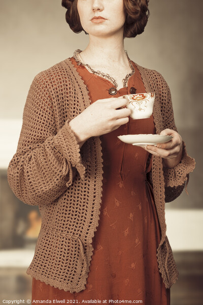 Woman Drinking Tea Picture Board by Amanda Elwell