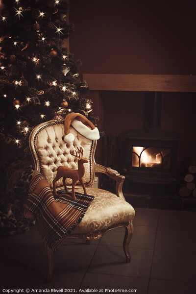 Christmas By A Roaring Log Fire Picture Board by Amanda Elwell