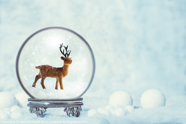 Winter Snow Globe With Reindeer Figure Picture Board by Amanda Elwell