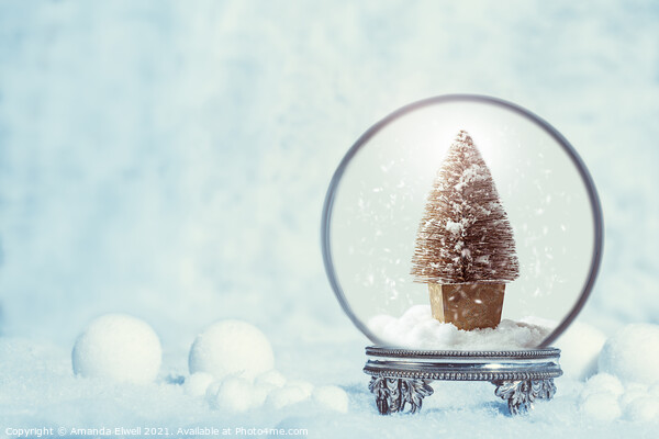 Winter Snow Globe With Christmas Tree Picture Board by Amanda Elwell