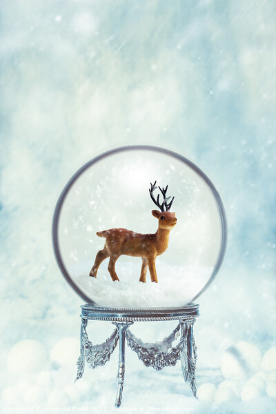 Winter Snow Globe With Reindeer Picture Board by Amanda Elwell
