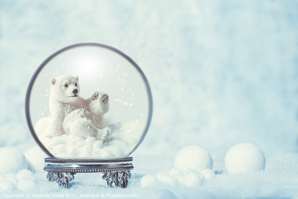 Winter Snow Globe With Polar Bear Picture Board by Amanda Elwell