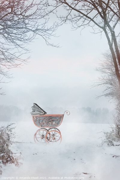 Victorian Pram In The Snow Picture Board by Amanda Elwell