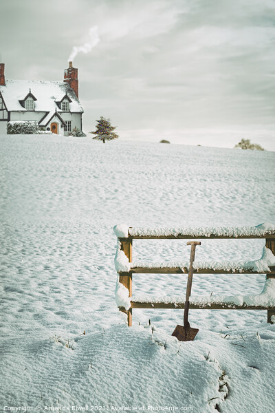 Snow Covered Fence With Shovel Picture Board by Amanda Elwell