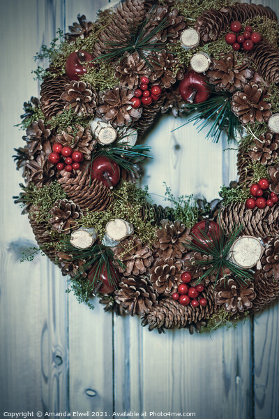 Pine Cone And Berry Decorated Wreath Picture Board by Amanda Elwell