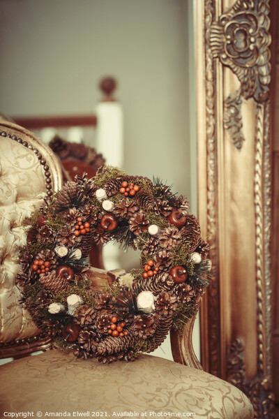 Berries And Cones Christmas Wreath Picture Board by Amanda Elwell