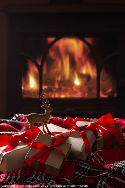 Christmas Gifts By The Fireplace Picture Board by Amanda Elwell