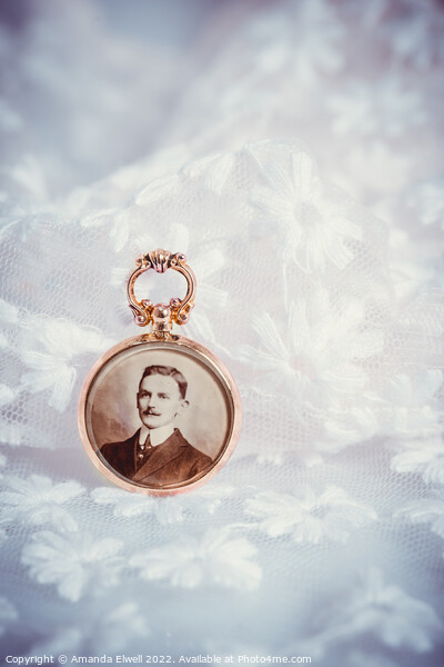 Antique gold photo locket with portrait of gentleman Picture Board by Amanda Elwell