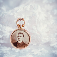 Buy canvas prints of Antique gold photo locket with portrait of gentleman by Amanda Elwell