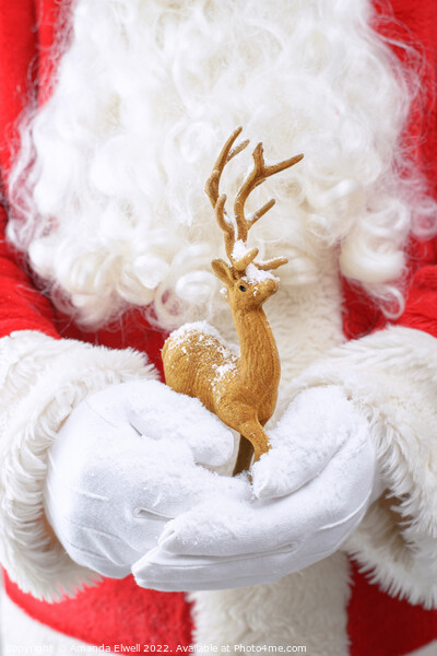 Santa Holding Reindeer Figure Picture Board by Amanda Elwell