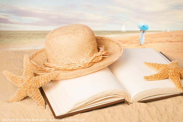 Straw Hat On Beach Book Picture Board by Amanda Elwell
