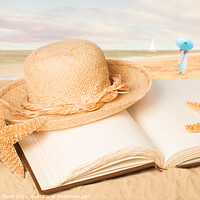 Buy canvas prints of Straw Hat On Beach Book by Amanda Elwell