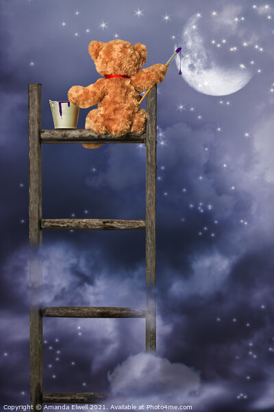 Teddy Painting At Night Picture Board by Amanda Elwell