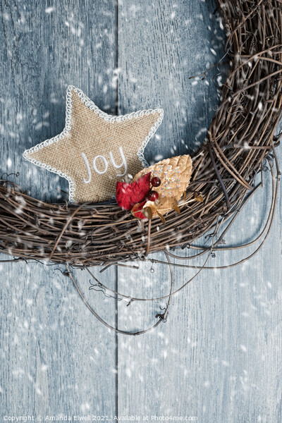 Christmas Wreath With Joy Star Picture Board by Amanda Elwell