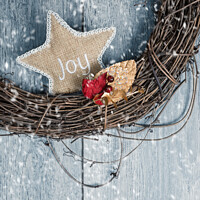 Buy canvas prints of Christmas Wreath With Joy Star by Amanda Elwell