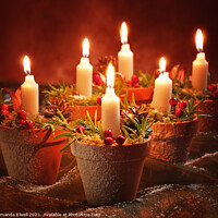 Buy canvas prints of Candles In Terracotta Pots by Amanda Elwell