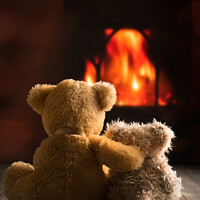 Buy canvas prints of Teddies By The Fire by Amanda Elwell